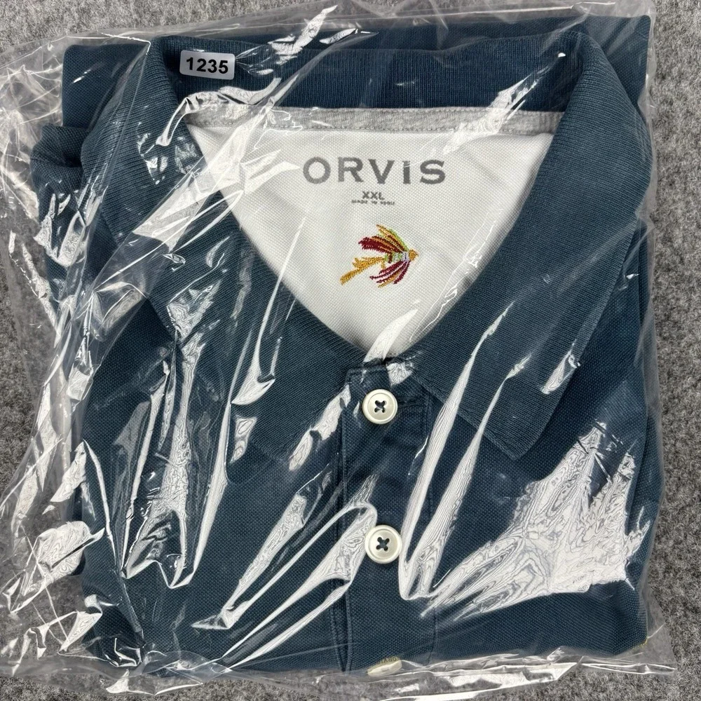 Orvis Polo Shirt Mens XXL Blue Pima Cotton Stretch Embroidered Casual Golf Polo